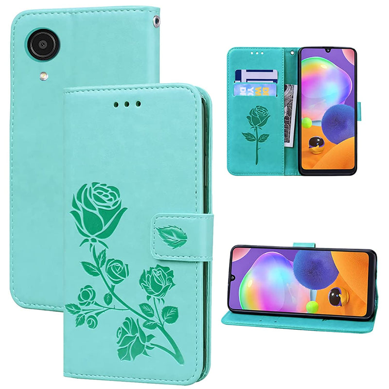 Monwutong Wallet Case For Samsung Galaxy A03 Core Classic Rose Flower Pattern Shockproof Pu Leather Case With Magnetic Clasp And Card Slots Holder Cover For Samsung Galaxy A03 Core Mg Green