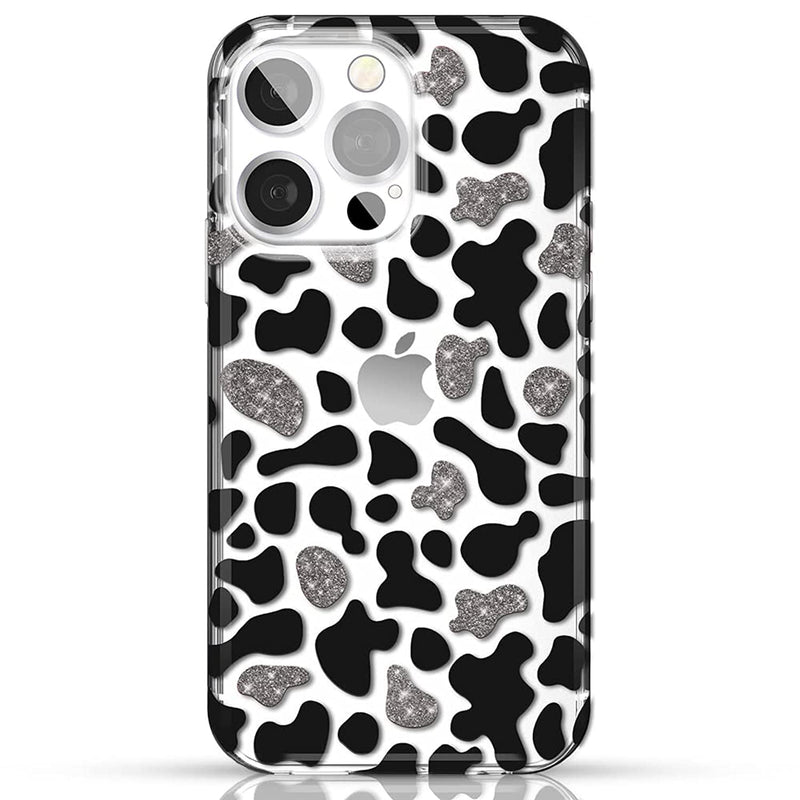 Kingxbar For Apple Iphone 13 Pro Max Case 6 7 Inch Cow Print Clear Cute Glitter Sparkle Slim Shockproof Protective Cover Phone Case