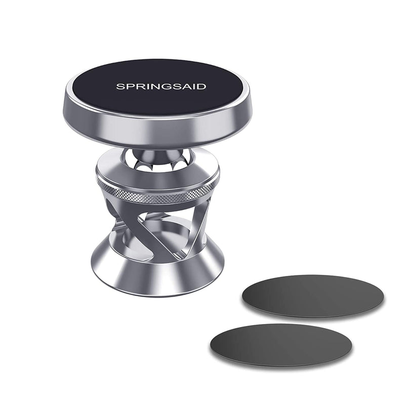 Springsaid Universal Aluminium Alloy Magnetic Car Mount 360 Rotation Magnetic Phone Mount Silver Phone Car Holder Fit For Iphone Samsung Galaxy Lg Nexus Huawei Moto All Cell Phones