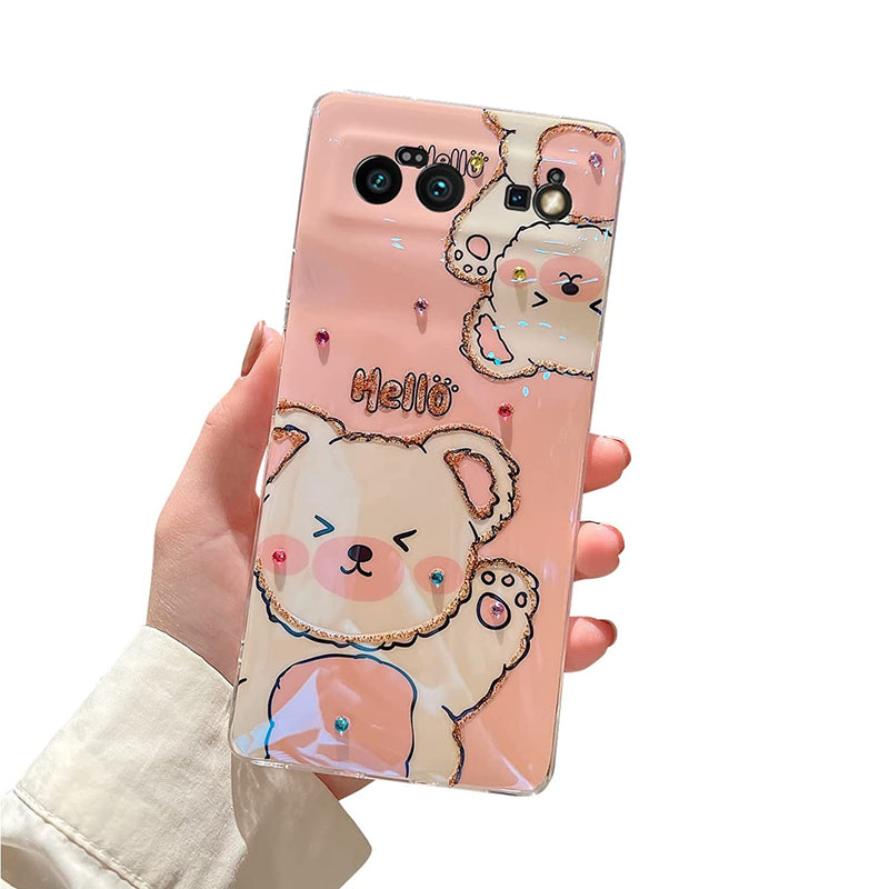 Lastma For Google Pixel 6 Case Cute Glitter Bling Cartoon Imd Soft Silicone Pixel 6 Tpu Shockproof Protective Phone Cases Cover For Girls And Women Pink Bear