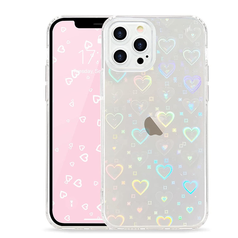 Urarssa Compatible With Iphone 13 Pro Max Case Cute Crystal Clear With Laser Bling Glitter Love Heart Pattern Design For Women Girls Soft Tpu Bumper Shockproof Protective Cover Love