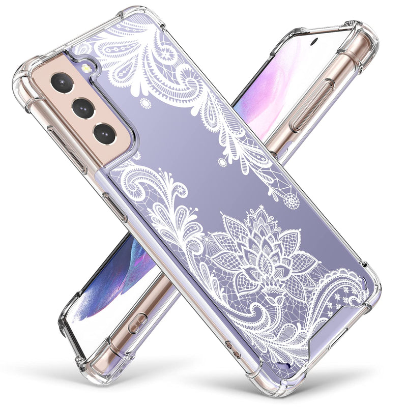 Cute Clear Crystal Case For Samsung Galaxy S21 5G 6 2 Inch Shockproof Series Hard Pc Tpu Bumper Yellow Resistant Protective Cover For Women Girlswhite Floral Design