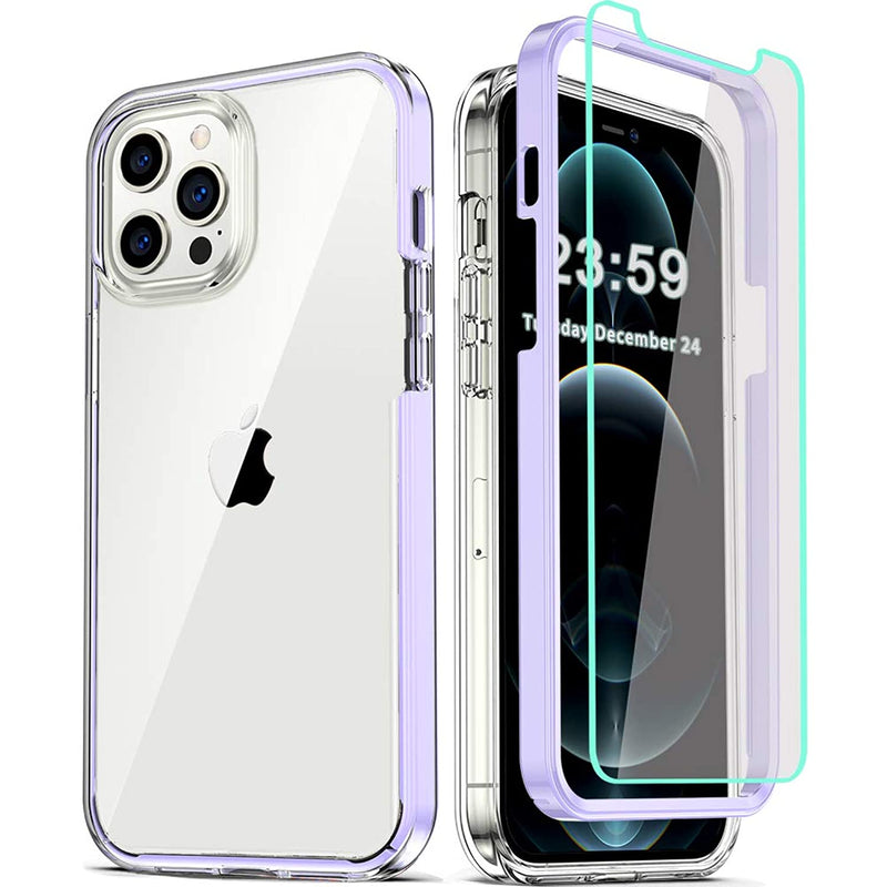 Coolqo Compatible For Iphone 12 Pro Max Case 6 7 Inch With 2 X Tempered Glass Screen Protector Clear 360 Full Body Coverage Silicone Protective 13 Ft Shockproof Phone Cover Purple