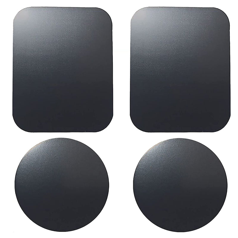 Salex Replacement Metal Plates Set 4 Pack For Magnetic Car Phone Holders Wall Air Vent Mounts Cases Magnets Kit Of 2 Black Round And 2 Rectangular Iron Discs Without Holes 3M Adhesive Backing