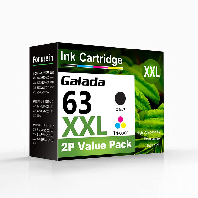 Ink Cartridge Replacement For Hp 63 Xxl 63Xxl 63 Xl 63Xl High Yield For Hp Deskjet 3630 2130 Envy 4520 4512 Officejet 3830 5255 5258 Printer 1 Black 1 Tri Colo