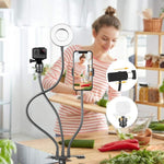 Webcam Light Stand For Live Stream 3 In 1 Gooseneck Monitor Webcam Mount Stand With Ring Light Phone Holder For Live Streaming