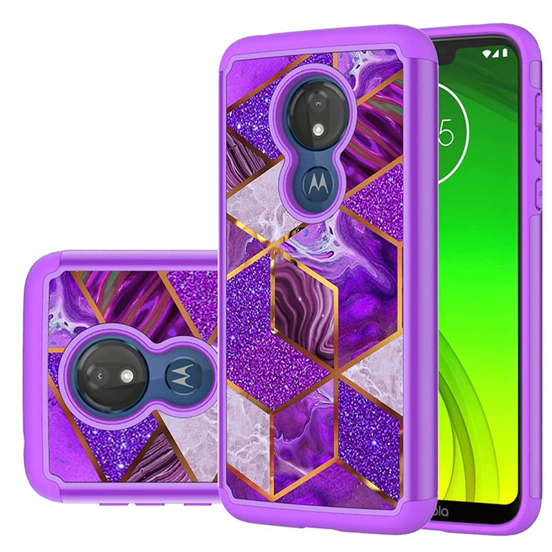 Case For Moto G7 Power Case Moto G7 Supra Case Moto G7 Optimo Maxx Phone Case Shock Absorption Dual Layer Heavy Duty Protective Cover Rugged Cases For Motorola Moto G7 Power Purple Marble