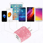 Usb Wall Charger Bling 5V 2 4A 24W Dual Port Fast Charger Plug Cell Phone Block Adapter Pink For Iphone Android Samsung Ipad Tablet Etc