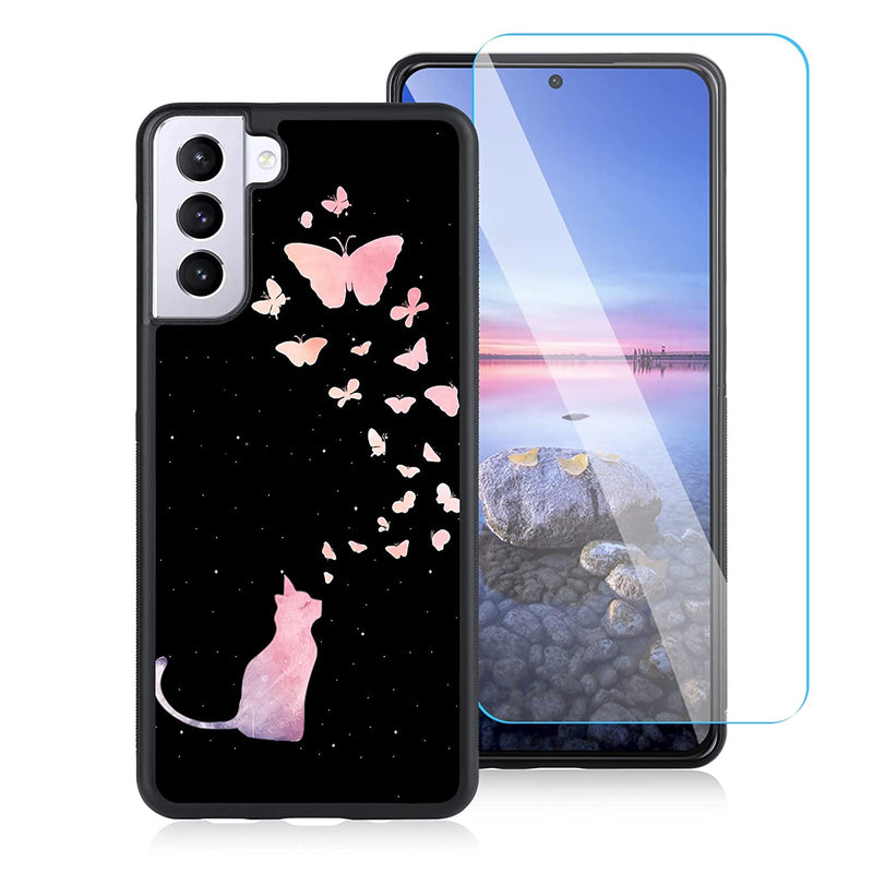 Compatible With Samsung Galaxy S22 5G 6 2 Inch Case Built In Screen Protector Cute Cat Butterfly Design Hard Pc Back Anti Slip Shockproof Protective Case For Samsung Galaxy S22 5G