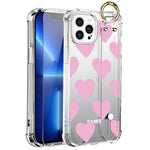Lsl Case Designed For Iphone 13 Pro Max Clear Cover With Cute Pink Love Heart Design With Wrist Strap Kickstand For Women Girls With Screen Protector Shockproof Protective Case For Iphone 13 Pro Max