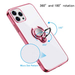 Compatible With Iphone 13 Pro Case Clear Shockproof Silicone Phone Cases With Ring Holder Magnetic Kickstand Thin Soft Tpu Protective Cover Rose Gold