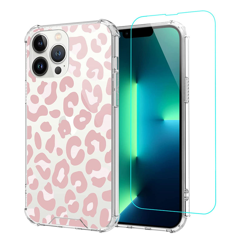 Kanghar Cute Leopard Clear Iphone 13 Pro Max Case Screen Protector Print White Spotted Design For Women Girls Slim Smooth Soft Tpu Hard Pc Protective Phone Cover 6 7Inch Leopard