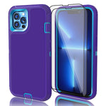 Designed For Iphone 13 Pro Max Case With 2 Tempered Glass Screen Protector Support Wireless Charging Rugged Heavy Duty Military Grade Cover Drop Proof Shockproof Protection Phone Casepurple Blue
