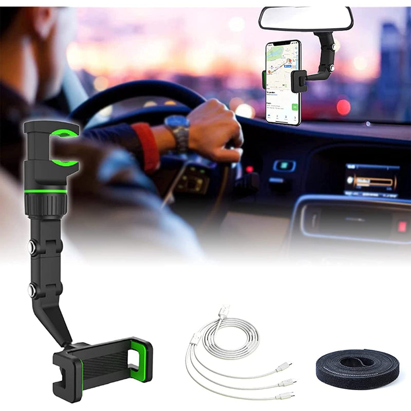 Fovlry New 360 Rearview Mirror Phone Holder Multifunctional Rearview Mirror Phone Holder Universal 360 Degrees Rotating Car Phone Holder For Car Home Kitchen With Cable Cable Ties Green