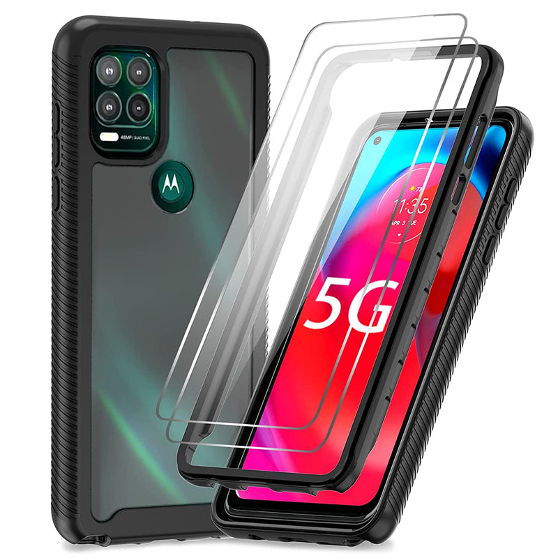 For Moto G Stylus 5G Case Motorola G Stylus 5G Case With 2 Tempered Glass Screen Protector Full Body Shockproof Bumper Rugged Hybrid Clear Protective Phone Case For G Stylus 5G Black