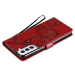 Lemaxelers Galaxy S21 Case Pu Leather Phone Case Wallet Flip Butterfly Flower Embossed Case With Card Holder Shockproof Protective Cover For Samsung Galaxy S21 Big Butterfly Red Kt