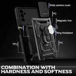 Ermorgen Hybrid Protective Phone Case Compatible For Samsung Galaxy A13 5G Sliding Window Camera Cover With Magnetic Ring Kickstand Car Mount Military Grade Shockproof Shell Excellent Touch Black