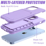 Lesgull For Iphone 13 Pro Max Wallet Case Built In Credit Card Holder 2 In 1 Defender With Card Slots Hidden Mirror Shockproof Tpu Bumper Hevay Duty Kickstand Case For Iphone 13 Pro Max 6 7 Purple