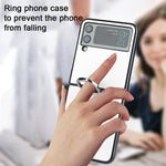 Designed For Samsung Galaxy Z Flip 3 Protective Case With Finger Ring Strap Fashionable Stylish Pu Leather And Hard Pc Slim Durable Heavy Duty Smartphone Folding Phone Cover For Z Flip 3 5G White
