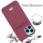 Unov Case Compatible With Iphone 13 Pro Max Soft Silicone Slim Protective Case With Card Holder Sleeve Wallet Card Pocket Cover Case 6 7 Inch Wine Red