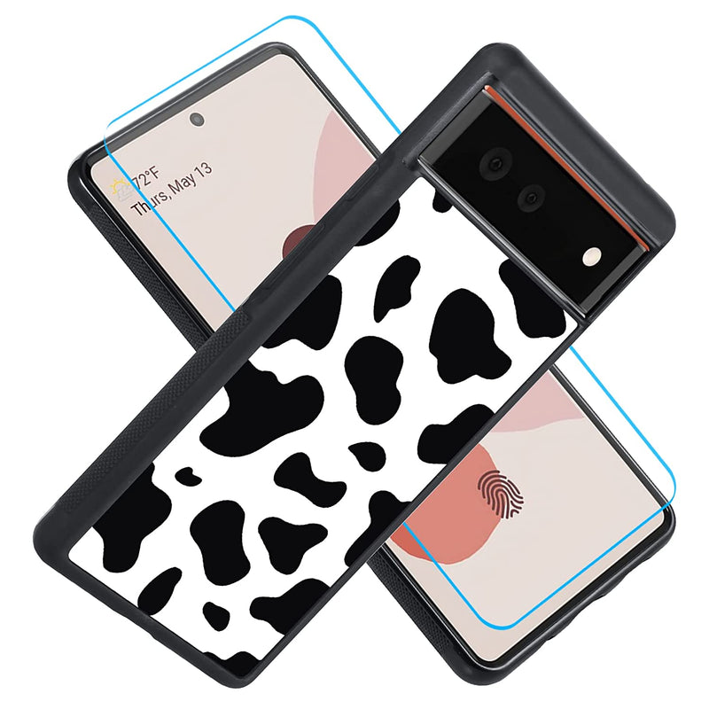 Jefonha Compatible With Google Pixel 6 6 4 Inch Protective Case Fashion Cute Cow Black White Tire Pattern Shockproof Non Slip Soft Cover For Google Pixel 6 With Screen Protector