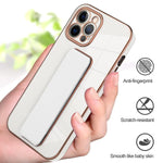 Aigomara Compatible With Iphone 13 Pro Max Case With Hand Grip And Multi Stand Luxury Golden Plating Soft Tpu Camera Protection Phone Case For Women Finger Strap Cover For Iphone 13 Pro Max White