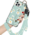 Crosspace Lanyard Case Compatible With Iphone 13 Pro Max Cute Case With Strap Finger Rings Convertible Stand Raised Camera Corners Unique Copyright Green Flowers Design Case For Women Girls