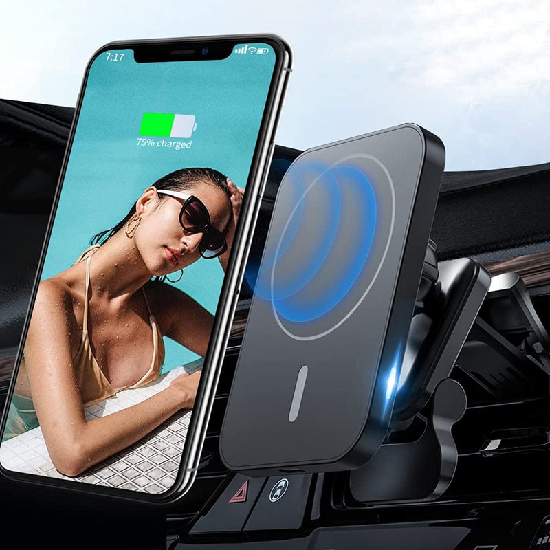 Dethinton Magnetic Wireless Car Charger Compatible For Phone 13 12 Series Mag Safe Car Charger Fast Charge Auto Alignment Car Charger Holder Air Vent Mount For Phone 13 12 Series Black