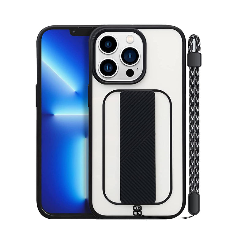 Clear Case For Iphone 13 Pro Max 6 7 Inch With Finger Grip Band And Wrist Strap Lanyard Soft Tpu Shockproof Electroplated Bumper Cover For Iphone 13 Pro Max Black