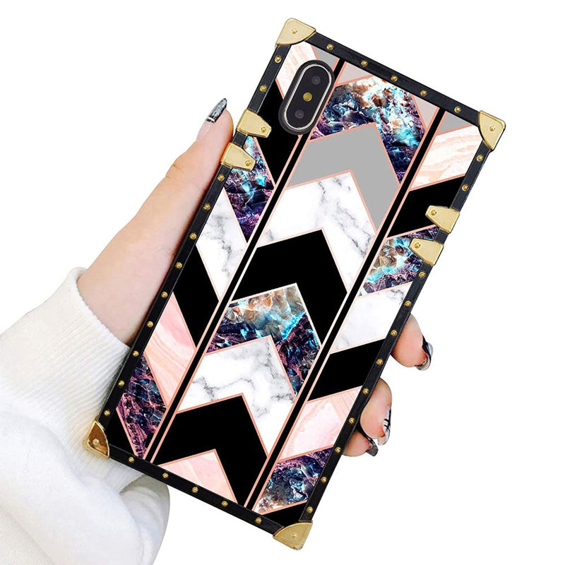 Square Case Compatible Iphone Xs Iphone X Case Shiny Rose Gold Wave Geometric Marble Luxury Elegant Soft Tpu Shockproof Protective Metal Decoration Corner Back Cover Iphone Xs X 10 Case 5 8 Inch