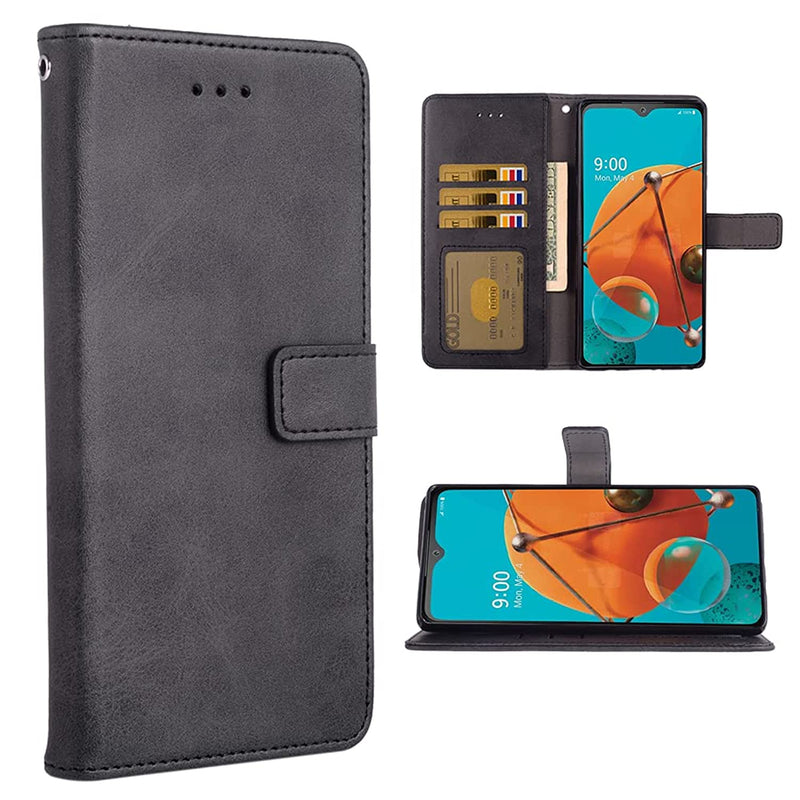 Lg K51 Reflect Lte Q51 Wallet Case Wrist Strap Lanyard Leather Flip Cover Card Holder Stand Cell Phone Cases For Lgk51 K 51 51K L555Dl 2020 Lgk51Phone Lg51Cases Black