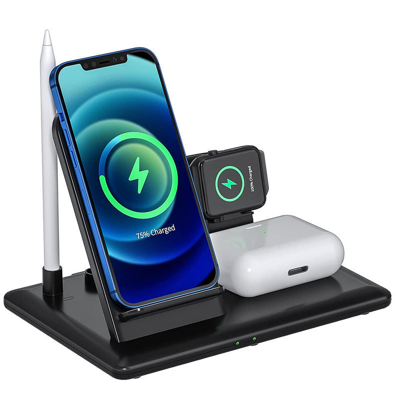 Hoidokly 4 In 1 Wireless Charger 15W Fast Charging Stand Compatible With Iwatch Series 6 5 4 3 2 Iphone 13 13 Pro 12 12 Pro Max 11 Pro 8 8P Pencil Airpods Pro 2 No Iwatch Cable Qc 3 0 Adapter