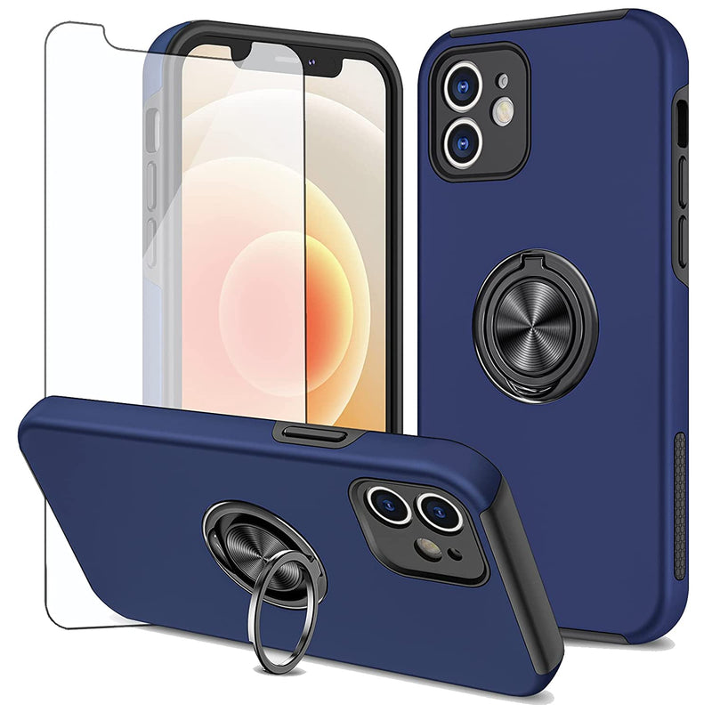 Iphone 12 Mini 5 4 Case And Tempered Glass Screen Protector Cover Slim Magnetic Ring Holder Stand Cell Phone Cases For Iphone12Mini 5G I 12S Iphone12 12Mini Boys Women Men Blue