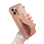 Aigomara Compatible With Iphone 13 Pro Case With Hand Grip And Multi Stand Luxury Golden Plating Soft Tpu Camera Protection Phone Case For Women Finger Strap Cover For Iphone 13 Pro Pink