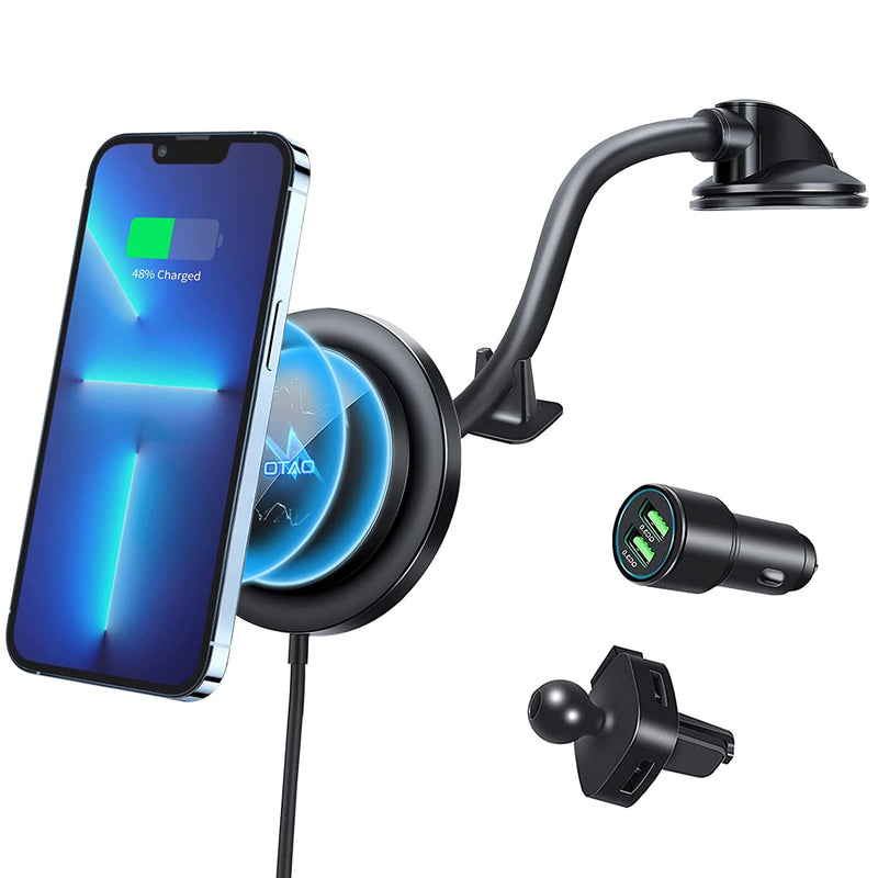Magnetic Wireless Car Charger For Magsafe Case Iphone 13 Pro Max 13 Pro 13 13 Mini 12 12 Pro Max 12 Pro 12 Mini Otao Air Vent Clip With Qc3 0 Adapter Windshield Dashboard Car Mount Phone Holder