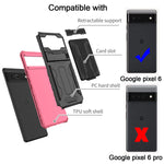 For Pixel 6 Case With Tempered Glass Screen Protector 2 Pack Heavy Duty Dual Layer Rugged Hybrid Sturdy Wallet Case Card Slot2 Cards With Stand Kickstand Cover For Google Pixel 6 Case Pink