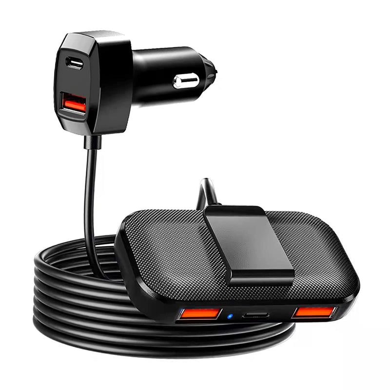 5 Multi Ports Type C Fast Car Charger Usb C Car Charger 60W Power 5Ft Cable And Back Clip Design Car Charger Adapter Compatible With Iphone Ipad Samsung And More