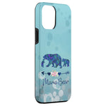 Iphone 12 Pro Max Teal Blue Purple Floral Mama Bear And Two Cubs Light Blue Case