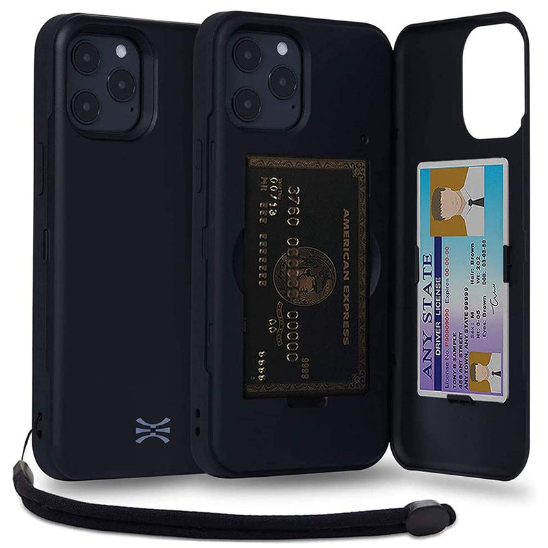 Toru Cx Pro Wallet Cover Designed For Iphone 12 Pro Max Case With Card Holder Strap Mirror Black
