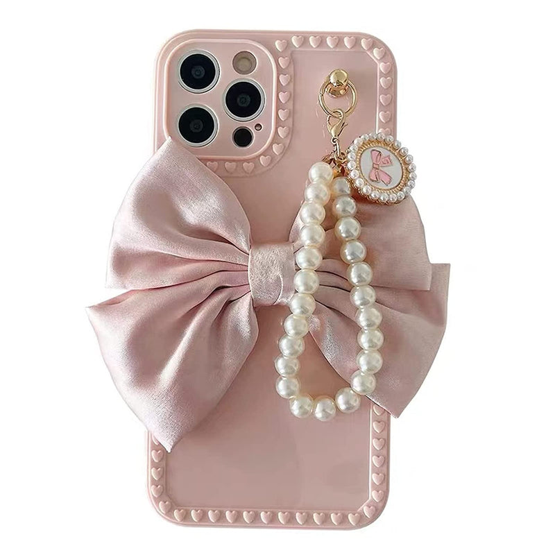 Jienaqin Case For Iphone 13 Phone Bow Decoration Pearl Bracelet Strap Chain Soft Silicone Shell For Women Tpu Protective Case Multiple Models Are Available For Iphone 13 Promax