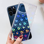 Kerzzil Clear Holographic 3D Love Heart Pattern Compatible With Iphone Case Laser Iridescent Transparent Slim Protective Soft Tpu Back Cases Cover Capaclear Iphone 13 Pro Max
