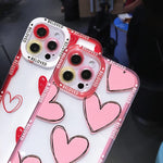 Compatible With Iphone 13 Pro Max Case Cute Love Heart Clear Phone Case Soft Tpu Cell Phone Cover Shockproof Absorption Raised Bumper Edge 6 7Inch 2021 Support Wireless Charging Pink Red