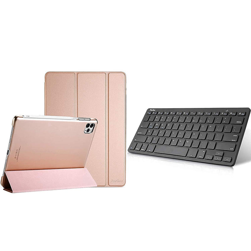 New Procase Rosegold Ipad Pro 11 Slim Hard Shell Case 2020 2018 Bundle With Black Slim Compact Portable Wireless Keyboard