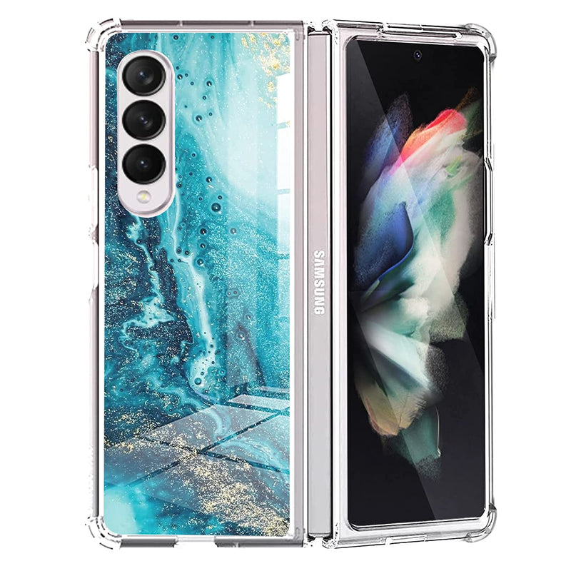 Beach Blue Marble Samsung Galaxy Z Fold 3 Case For Women Men Durable Pc Back Clear Soft Tpu Bumper Reinforced Corners Shockproof Protective Phone Case For Samsung Galaxy Z Fold 3 6 7Inch 2021