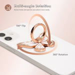 Butterfly Cell Phone Ring Holder 360 Rotation Phone Ring Grip Compatible With Iphone Samsung Galaxy Lg Google Pixel Ipad Rhinestones And Enamel Rose Gold And White