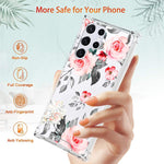 Designed For Galaxy S22 Ultra Case Samsung S22 Ultra 5G Case Pink Flower Roses Blossom Clear Design Shock Proof Phone Bumper With Screen Protector Soft Tpu Women Girl Cover Case For Galaxy S22 Ultra