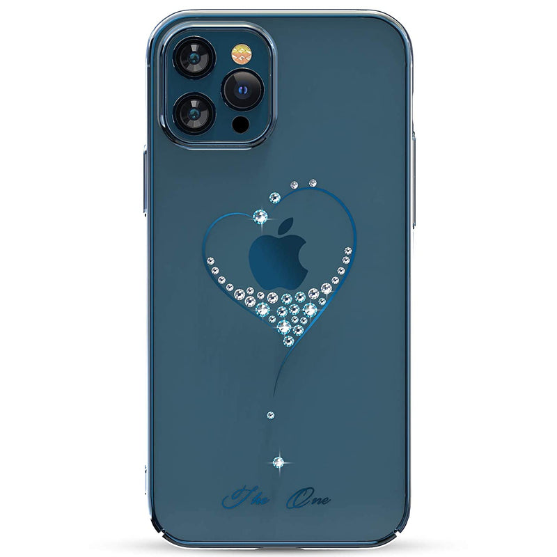 Kingxbar Luxury Heart Series Case Clear Gold Plated Protective Cover With Shiny Crystals From Swarovski Compatible With Apple Iphone 12 Pro Max 6 7 Inch Transparent Thin Hard Skin Phone Covers Blue