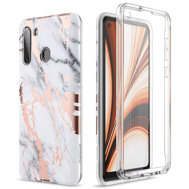 For Samsung Galaxy A21 Case Built In Screen Protector A21 Cover Natural Marble Full Body Protection Shockproof Rugged Tpu Bumper Protective Case For Galaxy A21 6 5Inch Gold Marble