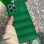 Creative Dark Green Puffer Case For Iphone 13 Pro Max Soft Silicone Cover Shockproof Soft Cloth For Iphone Down Jacket Phone Case
