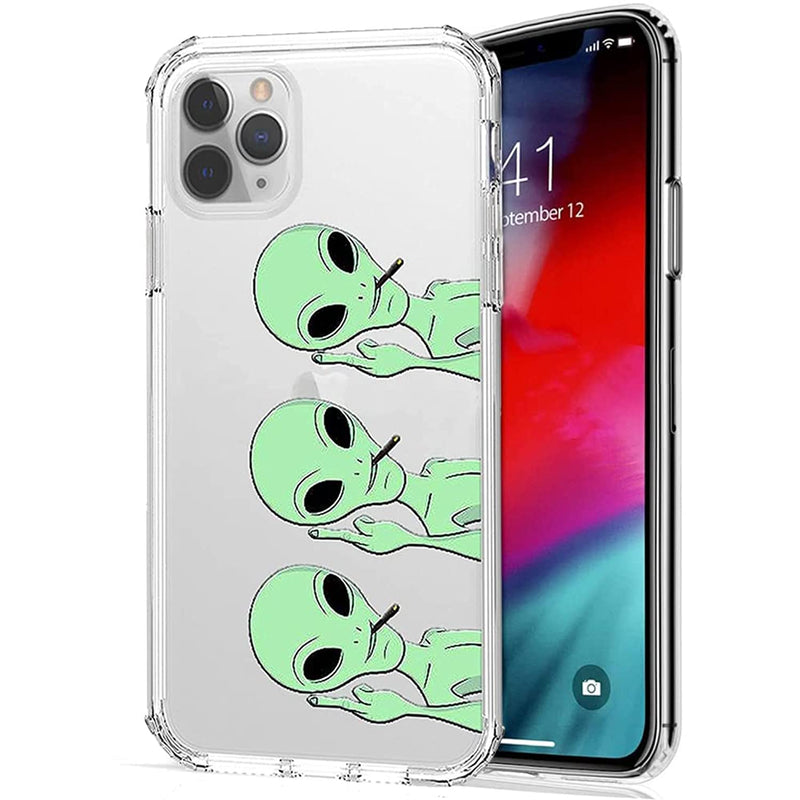 Lemoncover Phone Case For Iphone 13 Pro Max Case 6 7 Novelty Pattern Soft Silicone Screen Camera Protective Shockproof Clear Cool Middle Finger Design Bumper Reinforced Corner Back Cover Alien